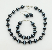 Sterling Silver Banded Agate Glass Jewellery Suite Necklace, Bracelet, Earrings
