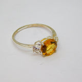 Sterling Silver Citrine & White Sapphire Dress Ring Vintage c1970 Size N
