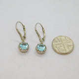 Pair of Sterling Silver Blue & White Topaz Leverback Drop Earrings Modern c1990
