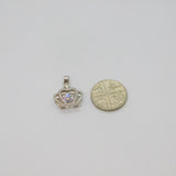 Sterling Silver CZ Set Crown Charm Pendant Contemporary c1990s