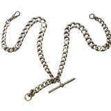 Edwardian Sterling Silver Graduating Albert Watch Chain Necklace Antique Chester