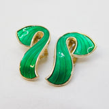 Ivar T. Holth Sterling Silver Green Enamel Swirl Pattern Clip-On Earrings