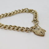 Sterling Silver Chunky Textured Curb Link Heart Lock Bracelet Vintage c1970's