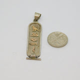 Gold On Sterling Silver Egyptian Hieroglyphs Ingot Style Pendant Vintage c1970s