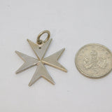 Sterling Silver Bevelled Edge Maltese Cross Charm Pendant Vintage c1970