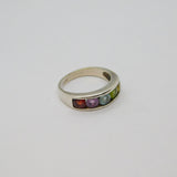 Sterling Silver Colourful Mixed Gemstone Studio Band Ring Modern 1995 Size P