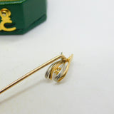 18ct Two-Tone Gold Diamond Set Wishbone Lucky Stick Pin Vintage c1970