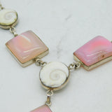 Sterling Silver, Pink Quartz & Shell Set Dress Necklace Vintage c1980