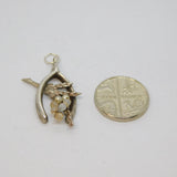 Sterling Silver Good Luck Wishbone Beaded Charm Pendant Vintage c1970s