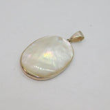 Sterling Silver Mother Of Pearl Shell Oval Form Drop Pendant Modern c1990s