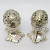 Victorian Mappin & Webb Pair of Silver Plated Knights Helmet Pepper Shakers