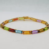 Contemporary 9ct Yellow Gold & Multi-Stone Set Tennis Bracelet 7.8" Length