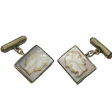 Sterling Silver Mounted Carved Abalone Shell Neoclassical Cufflinks Vintage
