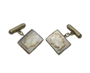 Sterling Silver Mounted Carved Abalone Shell Neoclassical Cufflinks Vintage
