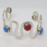 Sterling Silver Swirl Pattern Five-Stone Bangle Bracelet Vintage c1990