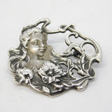 Art Nouveau Style Sterling Silver Fairy Form Brooch Pin Vintage c1970