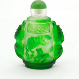 Mid-20th Century Chinese Green Glass Snuff Bottle Horse & Animal Scenes