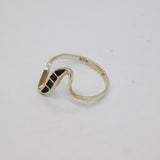 Sterling Silver Black Enamel Curve Front Dress Band Ring Modern c1990 Size M