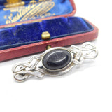 Sterling Silver & Cabochon Onyx Celtic Form Brooch Pin Vintage c1970