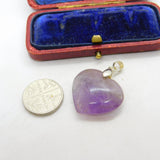 Sterling Silver Carved Purple Amethyst Heart Charm Pendant Vintage c1970