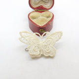 Silver Metal & Cotton Form Butterfly Brooch Antique c1920 Art Deco