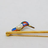 Victorian 15ct Yellow Gold, Enamel & Pearl Kingfisher Brooch Antique c1890