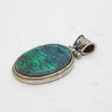 Sterling Silver & Abalone Set Drop Pendant Vintage c1970s