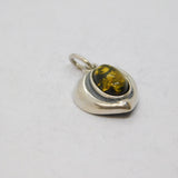Sterling Silver Baltic Amber Cabochon Set Heart Charm Pendant Vintage c1970