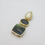Sterling Silver Shell & Black Onyx 3 Mixed Shapes Studio Pendant Modern c1990s