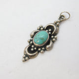 Sterling Silver Turquoise Set Drop Charm Pendant Vintage c1970s