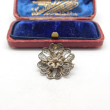 Sterling Silver Filigree Button Form Floral Brooch Antique c1940 Art Deco