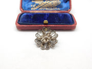 Sterling Silver Filigree Button Form Floral Brooch Antique c1940 Art Deco
