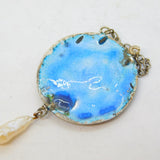 Art Nouveau Sterling Silver, Enamel & Pearl Lavalier Drop Pendant Antique