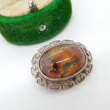 Sterling Silver Cabochon Cut Moss Agate Floral Dress Ring Vintage c1970