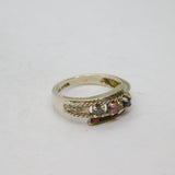Sterling Silver Colourful Triple Gemstone Dress Ring Vintage c1970 Size P 1/2