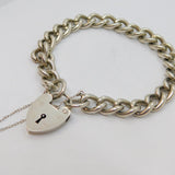 Sterling Silver Chunky Curb Chain Heart Lock Clasp Bracelet Vintage c1970