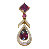 9ct Yellow Gold, Tourmaline & Diamond Floral Drop Pendant Vintage c1990