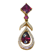 9ct Yellow Gold, Tourmaline & Diamond Floral Drop Pendant Vintage c1990