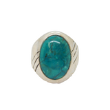 Sterling Silver Chunky Cabochon Turquoise Signet Band Ring Vintage c1970 Size Y