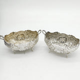 Scottish Victorian Boxed Pair of Sterling Silver Floral Bowls Antique Glasgow