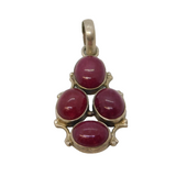 Sterling Silver Cabochon Earth-Mined Ruby Drop Pendant Vintage c1970