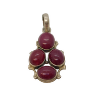 Sterling Silver Cabochon Earth-Mined Ruby Drop Pendant Vintage c1970