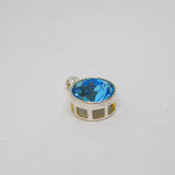 Sterling Silver Topaz Blue Crystal Round Drop Charm Pendant Vintage c1970