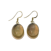 Pair of Sterling Silver Cabochon Citrine Drop Earrings Vintage c1970