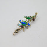 Sterling Silver Guilloche Enamel Birds On Branch Brooch Pin Antique c1920's