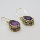 Pair of Sterling Silver Eastern Style Amethyst Peardrop Earrings Vintage c1990's