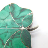 19th Century Scottish Sterling Silver Malachite Set Leaf Brooch Antique c1860s