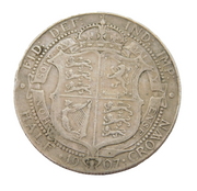 King Edward VII .925 Silver Half Crown Coin Antique 1907 Fine Condition