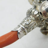 Victorian Sterling Silver & Coral Rattle, Teether & Whistle Antique 1881