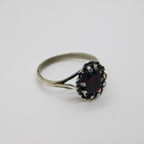 Sterling Silver Faceted Garnet Solitaire Art Deco Ring Antique c1920 Size Q 1/2